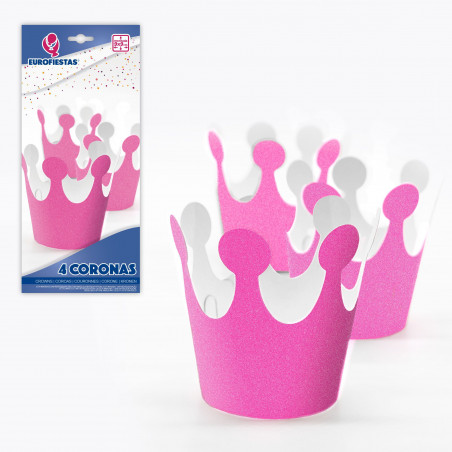 Set di 4 corone rosa acceso per feste, accessorio divertente e originale