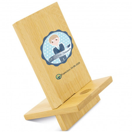 Porta cellulare in legno personalizzato con adesivo comunione bimbo