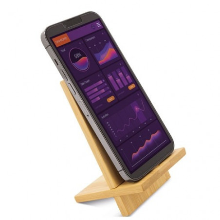 Porta cellulare in legno presentato con adesivi nuziali personalizzati e confezione regalo abbinata