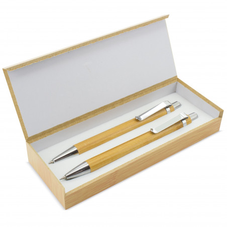 Portamine e penna in set di legno con adesivi comunione personalizzati