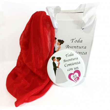 Fazzoletto rosso per il collo con specchio da matrimonio e scatola regalo