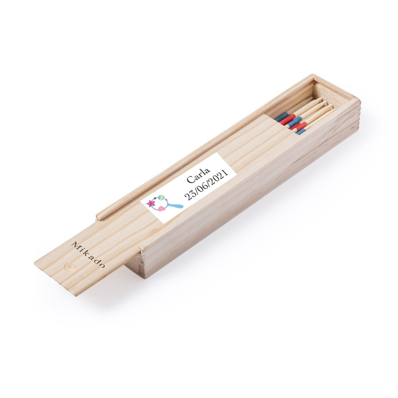 Gioco mikado personalizzato con adesivo di battesimo