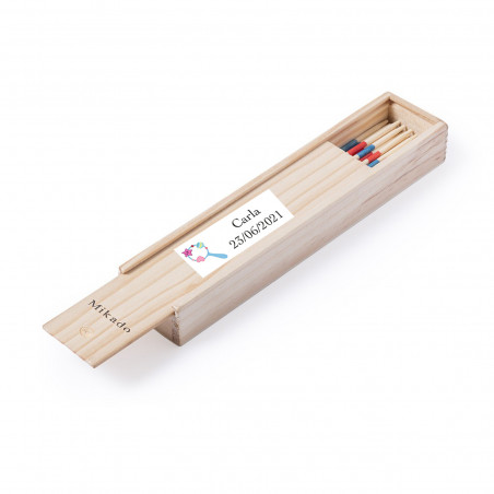 Gioco mikado personalizzato con adesivo di battesimo