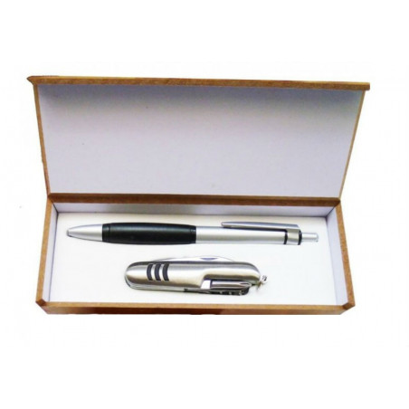 Penna con coltello in una custodia di legno con un adesivo nuziale personalizzabile