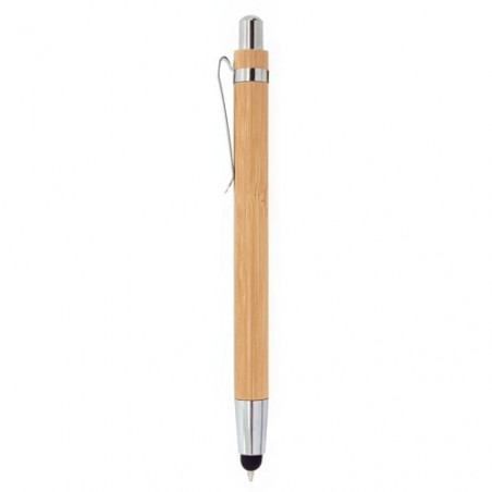 Penna con pennino touch presentata in scatola di bambù con adesivi nuziali