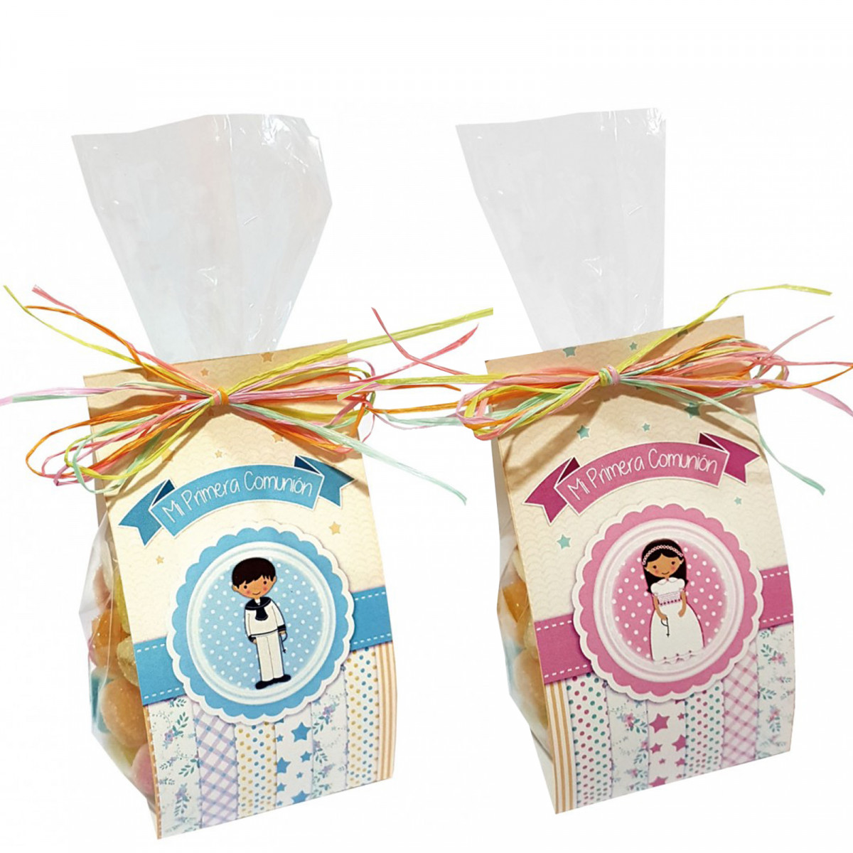 Caramelle di comunione in busta di cellophane decorate