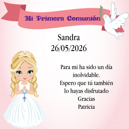 Carta grande di ringraziamento con nome dell'invitato per comunione bambina
