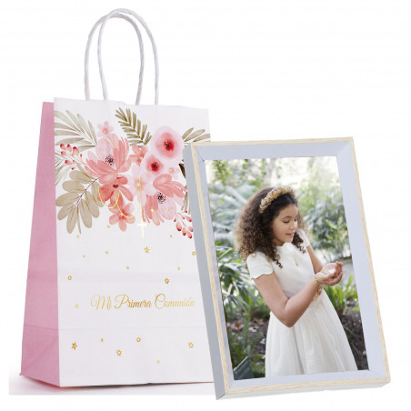 Portafoto bianco 10 x 15 cm con sacchetto regalo comunione