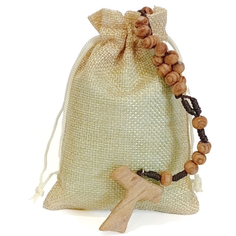 Set Mini Collana E Rosario In Legno Naturale Con Custodia - Per Preghiera E Meditazione