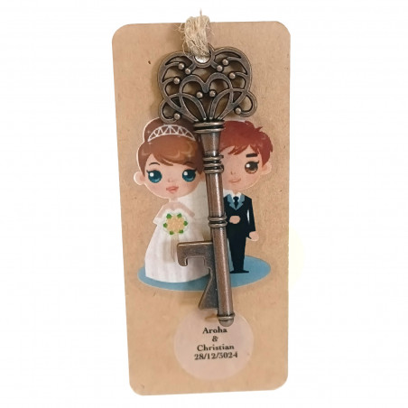 Apribottiglie a forma di chiave antica decorato con adesivi per matrimonio e personalizzabile