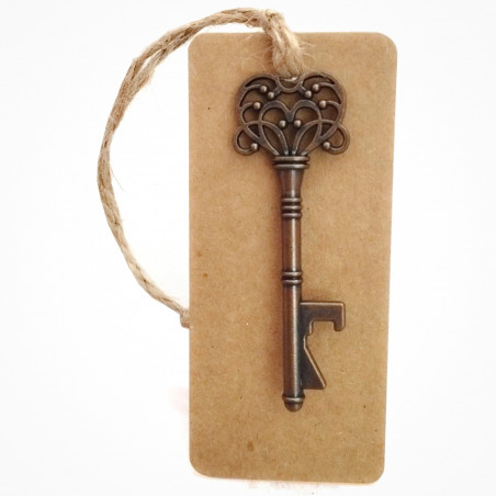 Apriscatole a forma di vecchia chiave decorata con adesivi nuziali e personalizzabile