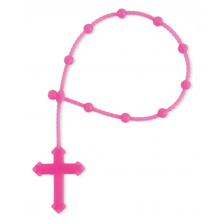 Bracciale rosario rosa con bigliettino di comunione con dedica