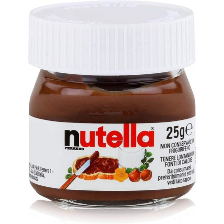 Nutella in un piccolo barattolo con un cucchiaio per biscotti, presentato in un sacchetto per la comunione personalizzabile e