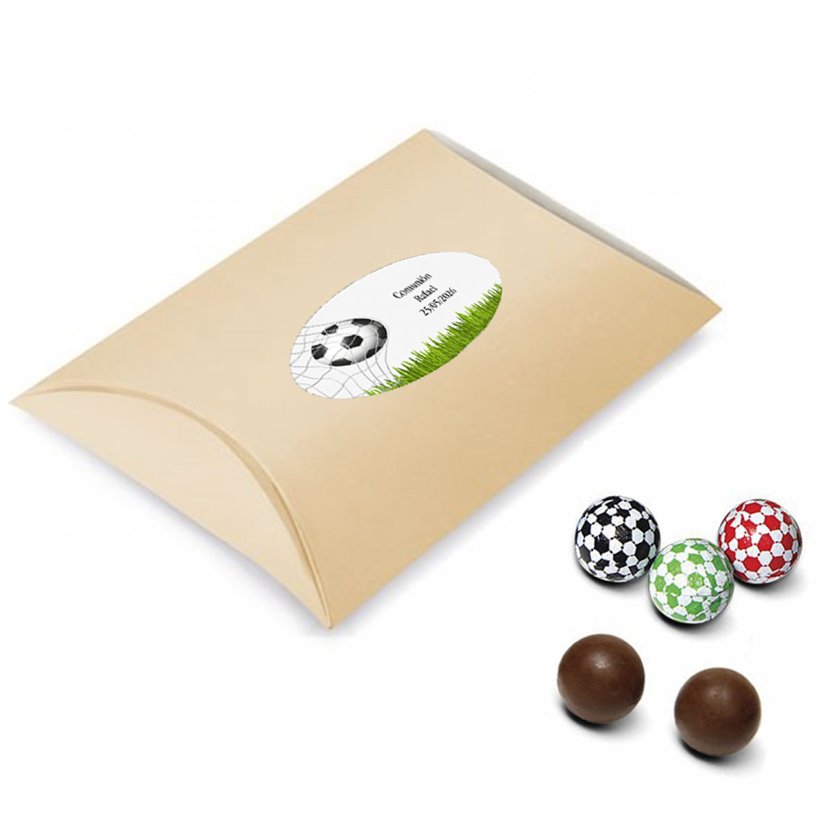 Scatola di cioccolatini personalizzata piena di disegno di pallone da calcio