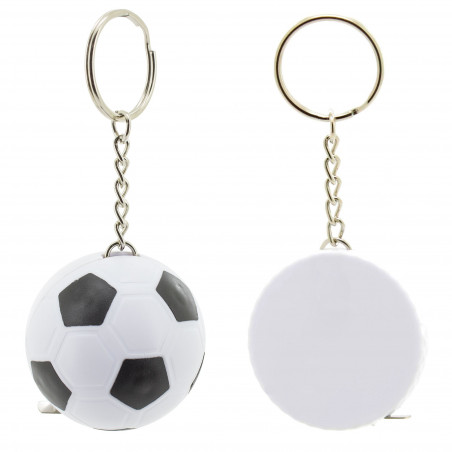 Portachiavi con metro a forma di pallone da calcio personalizzato presentato in una scatola