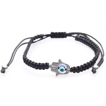Bracciale mano di Fatima con occhio turco con cordino nero