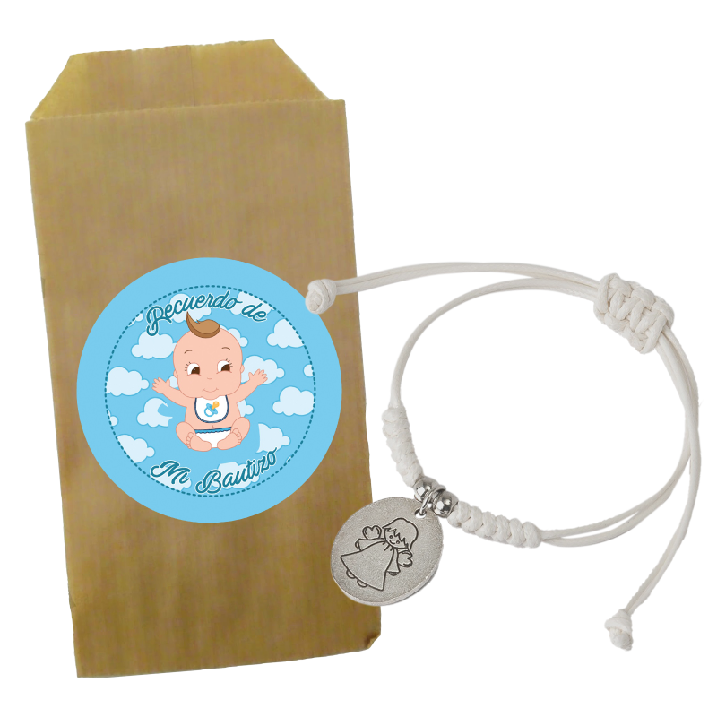 Bracciale dell'angelo custode in busta kraft con adesivo per battesimo