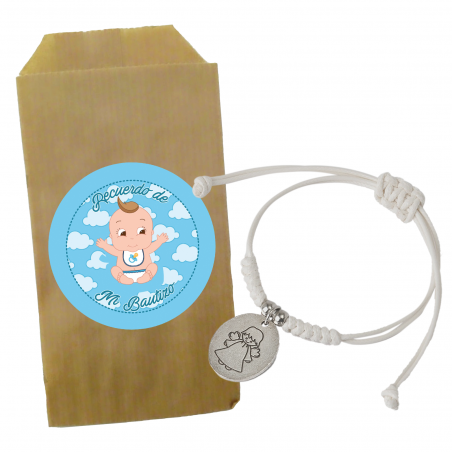 Bracciale dell'angelo custode in busta kraft con adesivo per battesimo