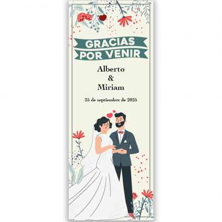 Adesivo personalizzato per matrimoni in verticale sposi e fiori divertenti