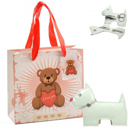 Accessori per manicure in astuccio a forma di cagnolino con borsa