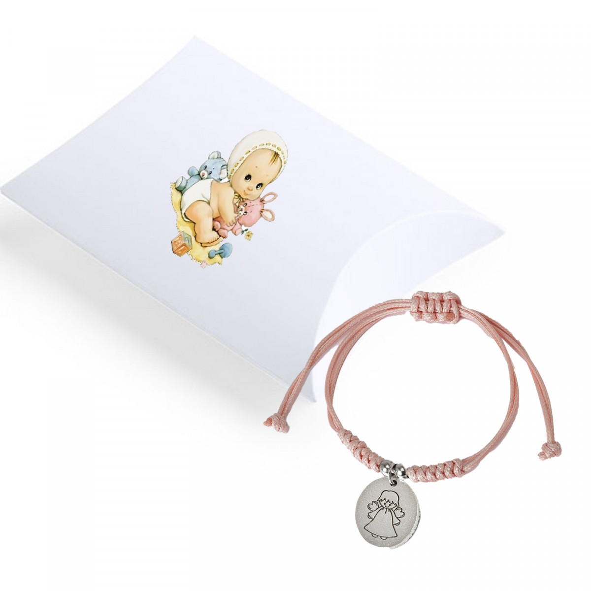 Bracciale con medaglia d'angelo in scatola a forma di baul personalizzata per dettagli battesimo bambino