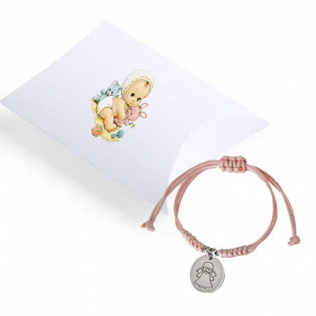 Bracciale con medaglia angioletto con scatolina bianca e adesivo bimbo