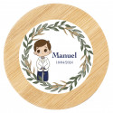 Specchio di legno con adesivo di comunione personalizzato in sacchetto di organza da regalare