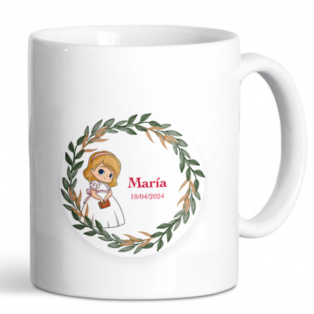 Tazza in ceramica con adesivo per la comunione della bambina