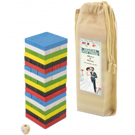 Jenga colorato con sacchetto e adesivo personalizzato