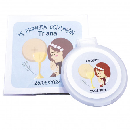 specchio legno adesivo comunione personalizzato sacchetto organza