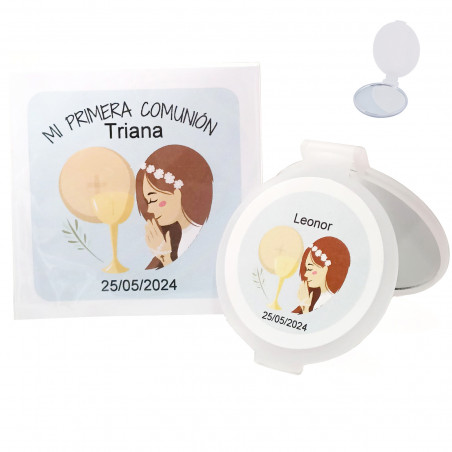 Specchio personalizzato per comunione con sacchetto trasparente e bigliettino personalizzato
