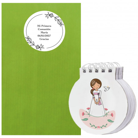 Quaderno da comunione per bambina con busta e adesivo
