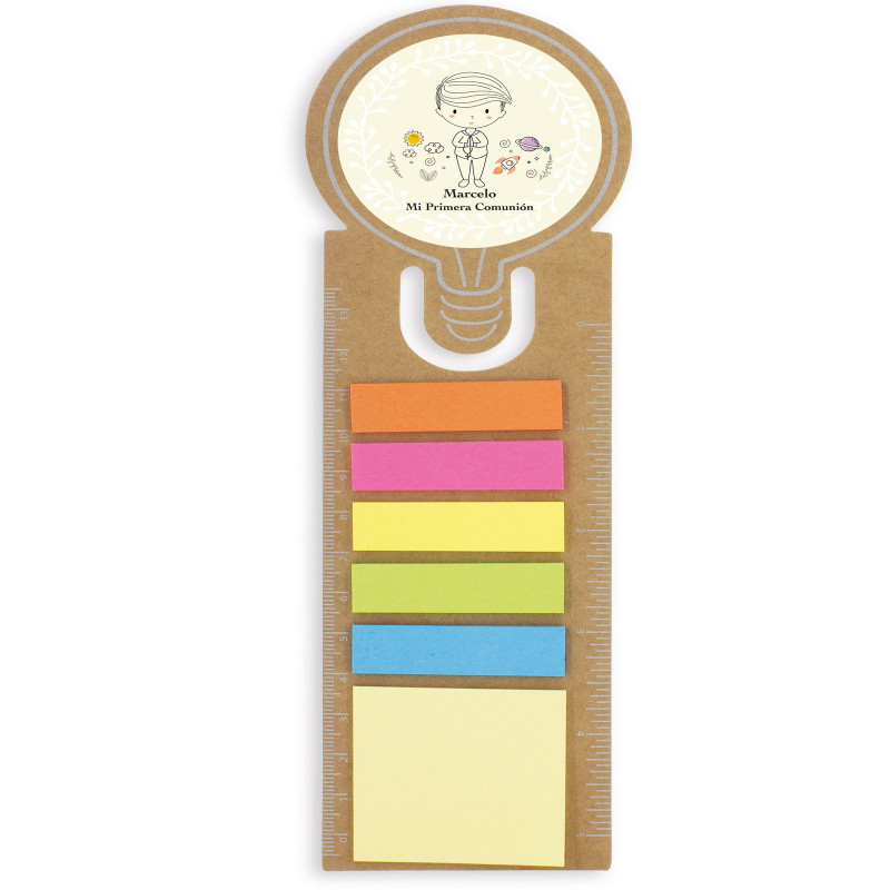 Righello segnapagina con post-it e adesivo di comunione personalizzato per bambino