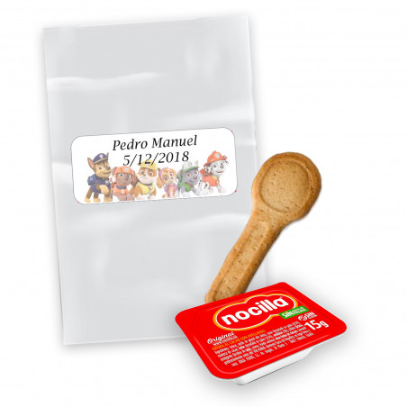Mini Nocilla 15g con cucchiaio per biscotti in sacchetto trasparente come regalo di compleanno