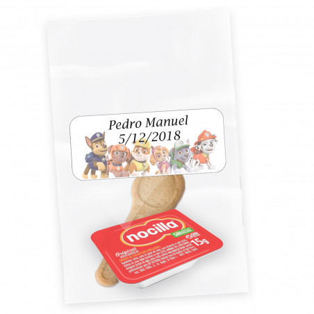 Mini Nocilla 15g con cucchiaio per biscotti in sacchetto trasparente come regalo di compleanno