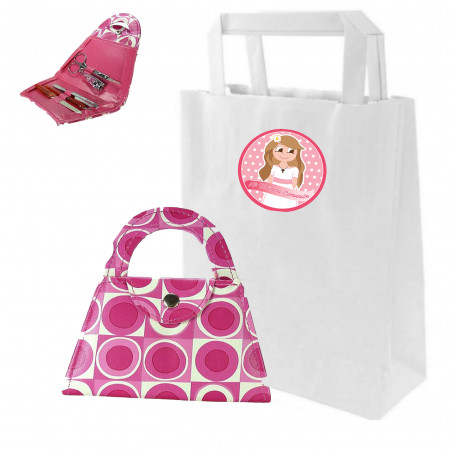 Accessori per manicure con borsa bianca e adesivo di comunione