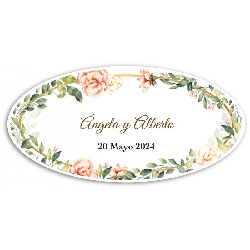 Adesivo ovale personalizzato con design di fiori