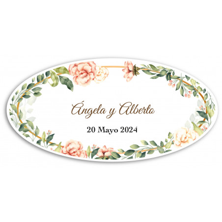 Adesivo ovale personalizzato con design di fiori