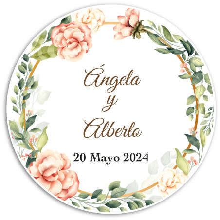 Adesivo di forma rotonda con fiori personalizzati per eventi