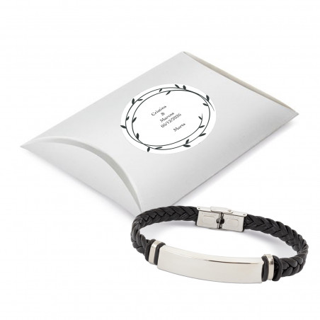 Bracciale intrecciato con placca in argento e scatola personalizzata con adesivo