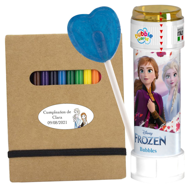 Quaderno Frozen e soffiatore di bolle con lecca-lecca per bomboniere per eventi per bambini