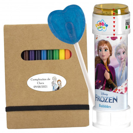 Quaderno Frozen e soffiatore di bolle con lecca-lecca per bomboniere per eventi per bambini