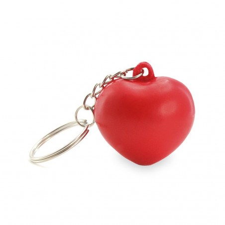 Portachiavi a forma di cuore e confetto in sacchetto rosso con adesivo personalizzato