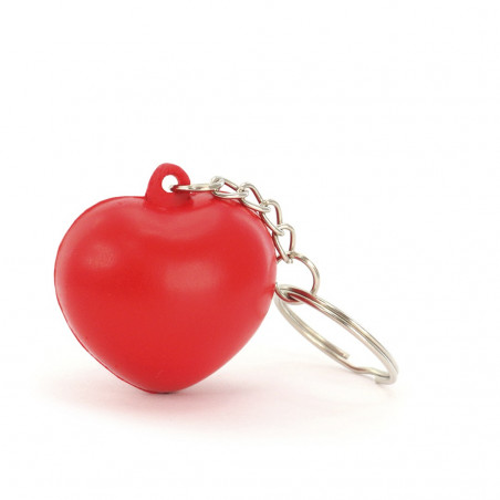 Portachiavi a forma di cuore e confetto in sacchetto rosso con adesivo personalizzato
