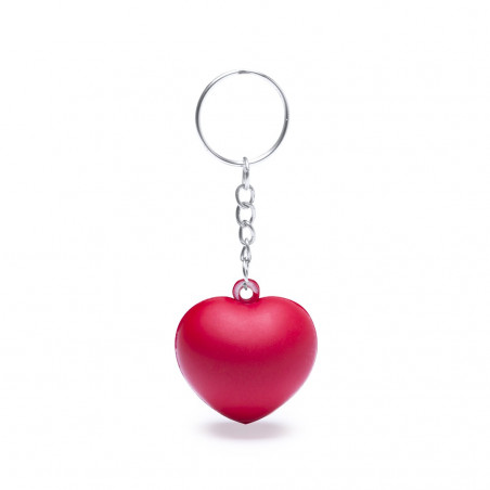 Portachiavi a forma di cuore e confetto in sacchetto rosso con adesivo personalizzato