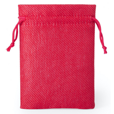 Portachiavi cuore e confetto in sacchetto rosso con adesivo personalizzato