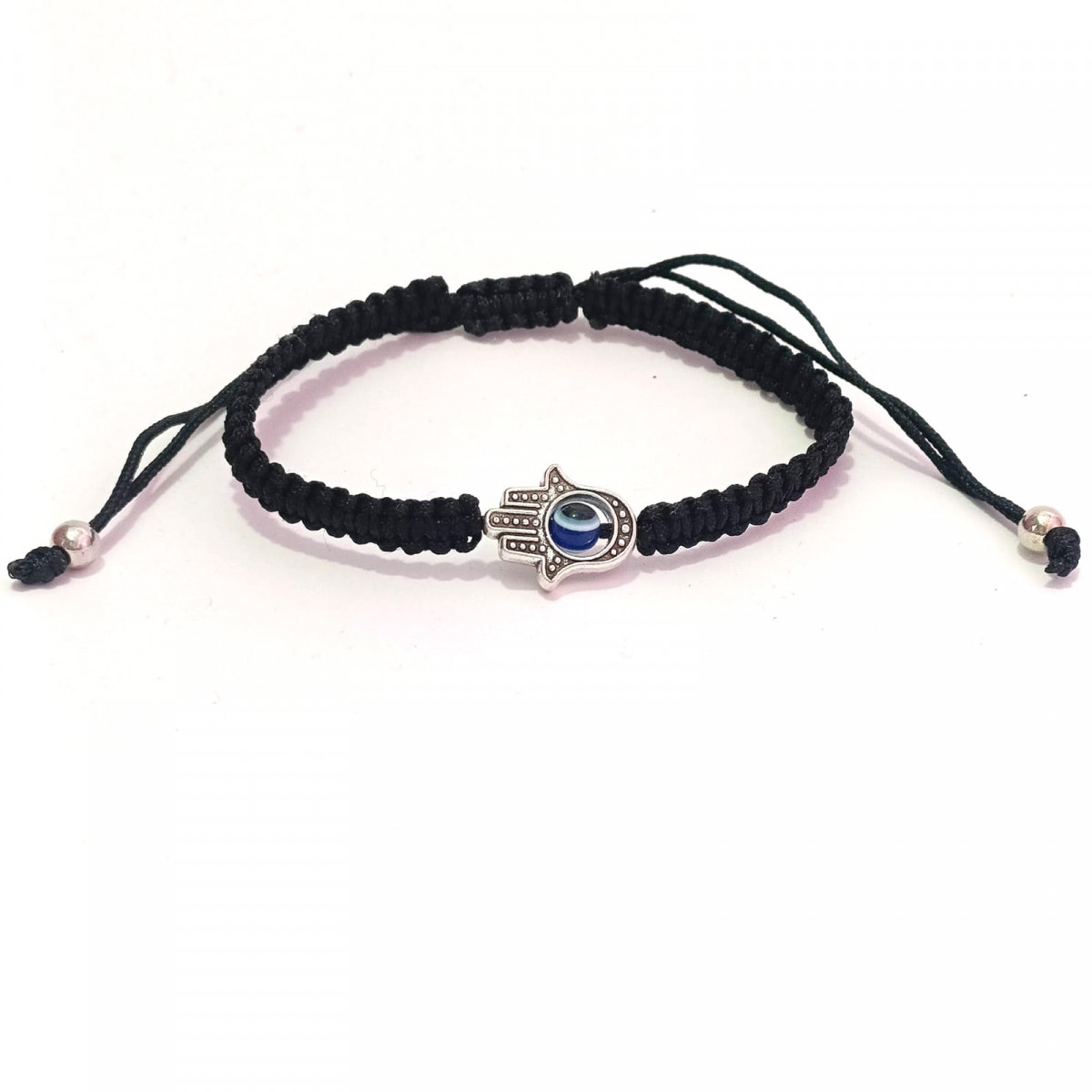 Bracciale mano di Fatima con occhio turco con cordino nero