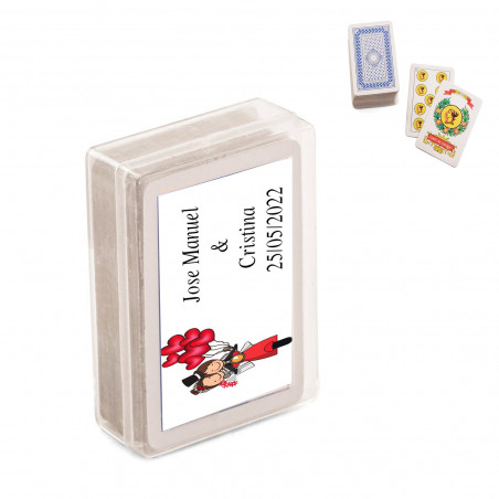 Mini mazzo spagnolo personalizzato con adesivo per matrimonio