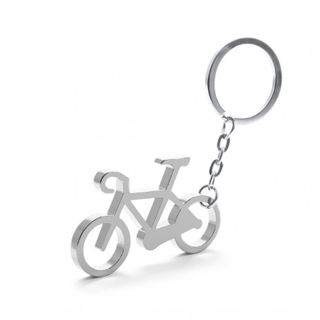 Portachiavi bicicletta argentato in busta kraft con adesivo personalizzato per la comunione del bambino