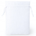 Candela bianca con apri chiave per souvenir con card personalizzabile in sacchetto di stoffa